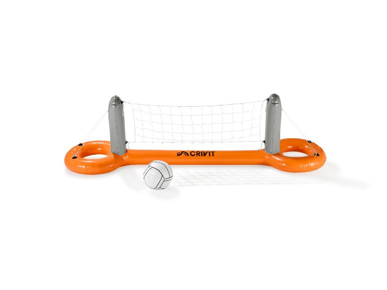 Set de volley-ball gonflable orange et gris avec ballon, pour piscine ou plage.