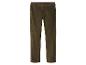 Pantalon en velours côtelé vert foncé à jambe droite et fermeture boutonnée.