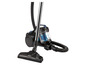 Un aspirateur noir Silvercrest avec un bac à poussière transparent.