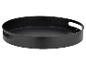 Plateau rond noir avec poignées.