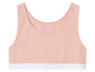 Un soutien-gorge de sport rose avec une bande blanche.
