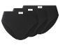 Trois culottes noires pour femmes avec une texture côtelée et des étiquettes blanches.