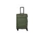 Valise en tissu vert à quatre roues avec poignée télescopique.