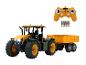 Tracteur téléguidé JCB avec remorque et contrôleur.