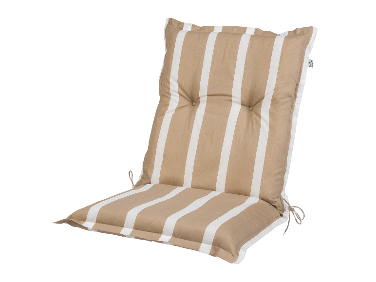 Coussin de chaise rayé beige et blanc.