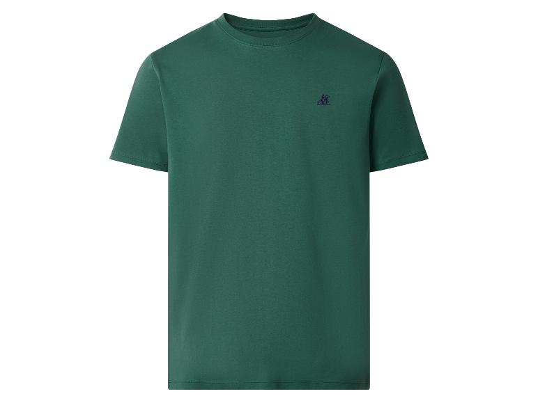 T-shirt vert à manches courtes avec un petit logo brodé sur la poitrine.