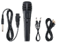 Microphone noir avec interrupteur marche/arrêt et câbles correspondants