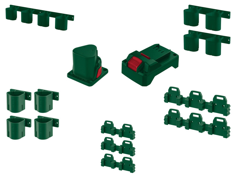 Solutions de rangement Parkside pour batteries et outils.