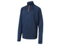Un sweat-shirt bleu marine à manches longues et fermeture éclair mi-longue.