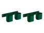 Deux supports muraux verts pour outils de jardin.