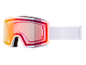 Masque de ski avec verres colorés et sangle blanche.