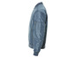 Une veste bomber bleue à fermeture éclair.