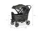 Chariot pliable gris avec capote, mesurant 118 x 64 x 116 cm.