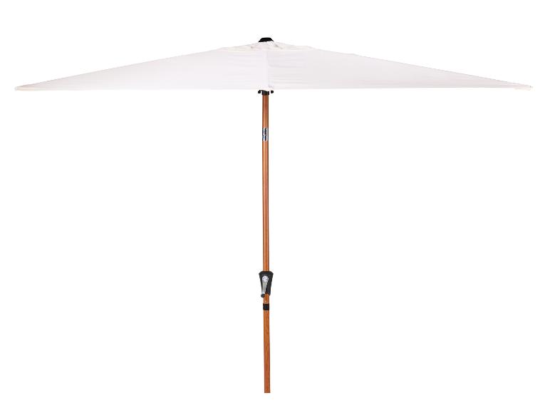 Parasol de jardin rectangulaire blanc avec mât en bois et mécanisme à manivelle