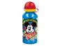 Bouteille d'eau bleue avec un dessin de Mickey Mouse, des cerises et l'inscription 'CHAMPION'.