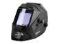 Casque de soudage noir avec écran de protection et commandes latérales.
