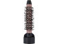 Brosse ronde avec des poils noirs et un corps de brosse rose.