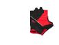 Gant de cyclisme rouge et noir avec des doigts coupés et une fermeture velcro.