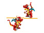 Deux dragons LEGO rouges avec des ailes bleues.