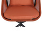 Une chaise orange avec un dossier en maille et un coussin.