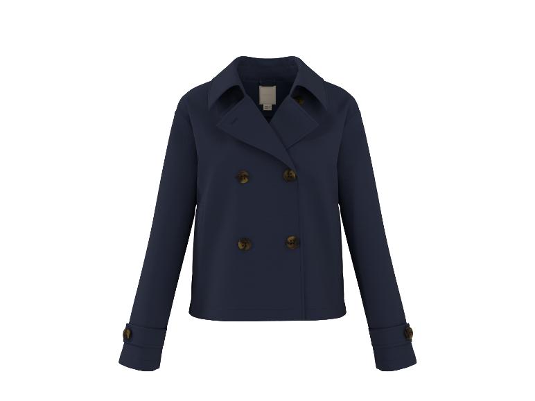 Manteau court femme bleu marine à double boutonnage et boutons marron
