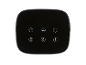 Panneau de commande noir brillant avec six icônes blanches pour minuterie, ventilateur, alimentation, température et autres fonctions.