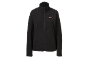 Veste polaire noire zippée avec un petit logo rose sur la poitrine.