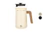 Carafe isotherme crème avec poignée en bois et couvercle noir.