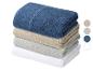 Pile de quatre serviettes de couleurs bleue, beige, grise et blanche.