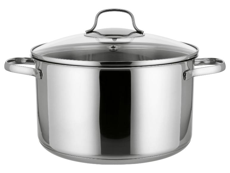 Marmite en acier inoxydable avec couvercle en verre et poignées métalliques