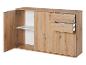 Commode en bois avec étagères et armoires.