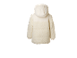 Veste enfant à capuche, en peluche blanche et matière matelassée.