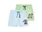 Deux shorts pour enfant, motifs Pat' Patrouille, bleu clair et vert pâle.