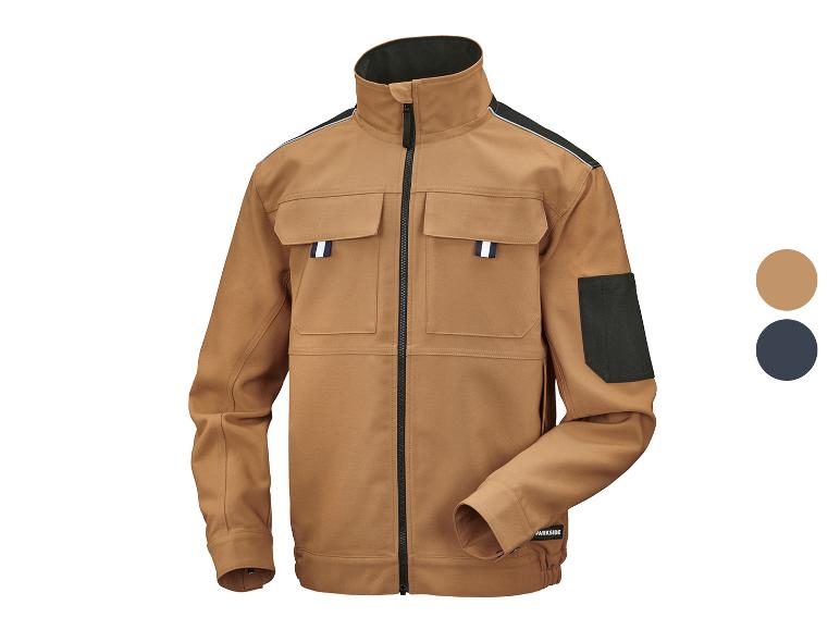 Une veste de travail beige avec des détails noirs de Parkside.