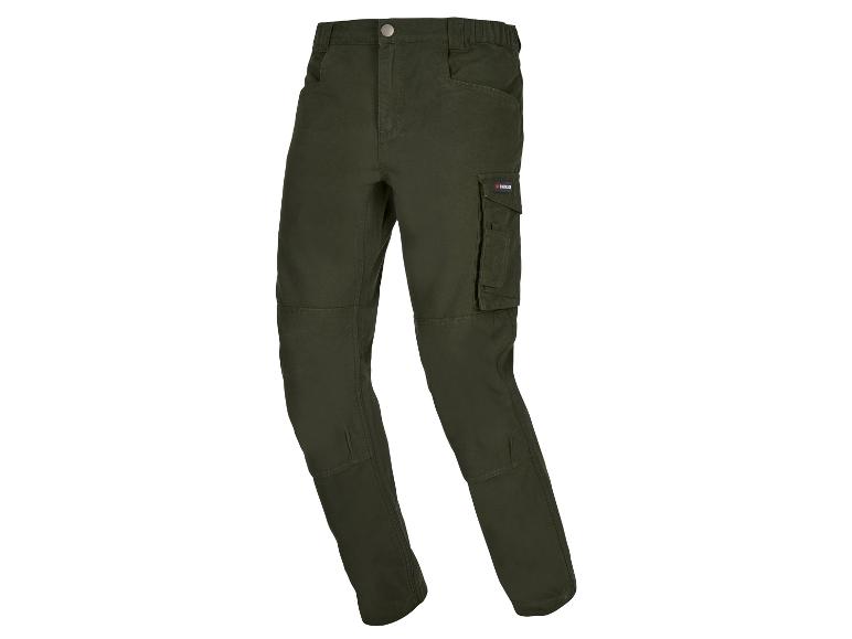 Pantalon de travail Parkside vert avec des poches.