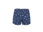 Short bleu avec imprimé marguerites blanches.
