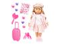 Poupée blonde en rose, valise, accessoires pour cheveux et autocollants