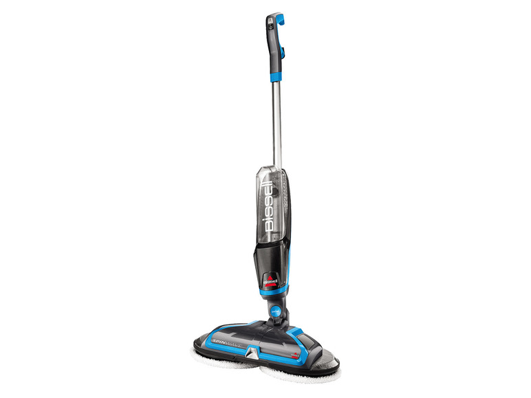 Une serpillière Bissell SpinWave bleue et grise.