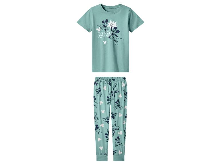 Pyjama vert menthe avec t-shirt à manches courtes et pantalon imprimé de personnages de dessins animés et du numéro 1928.
