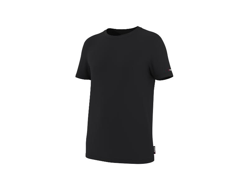 T-shirt noir à manches courtes avec un petit logo sur la manche et l'ourlet.