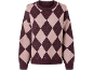 Pull en maille pour femme à motif jacquard bordeaux et rose