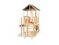 Maisonnette en bois avec toboggan vert et escaliers