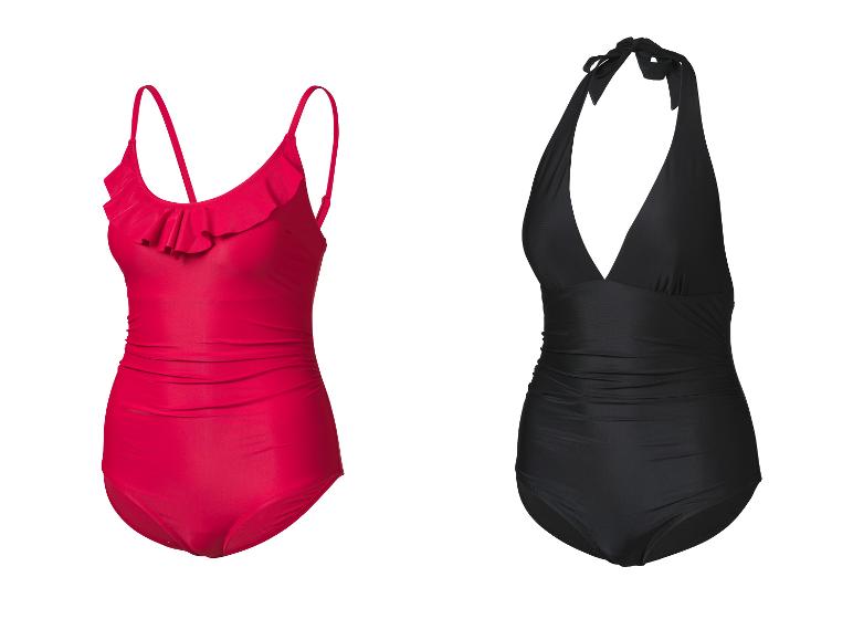 Maillots de bain une pièce : un rouge à volants et un noir à col en V