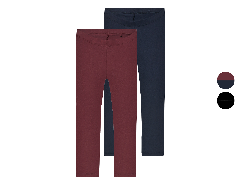 Deux leggings pour filles, un bordeaux et un bleu marine.