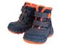 Bottes d'hiver bleues avec des détails orange.