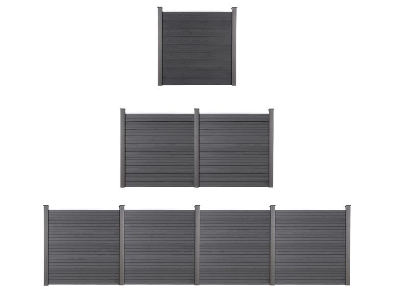 Trois panneaux de clôture composites gris foncé de largeurs variées
