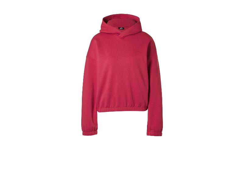 Sweat à capuche rouge avec ourlet et poignets élastiques.