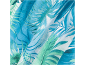 Tissu à motifs de feuilles tropicales dans des tons de bleu et de vert.