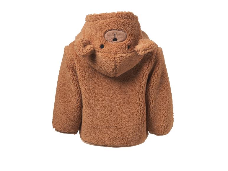 Veste polaire marron à capuche motif ourson pour bébés, vue de dos.