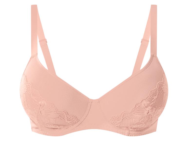 Soutien-gorge couleur pêche avec détails en dentelle sur les bonnets.